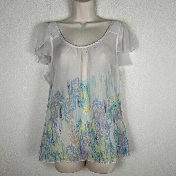 So Womens XL sheer cap sleeve tie top Romantic Bohemian Coquette Fairy - Picture 5 of 8
